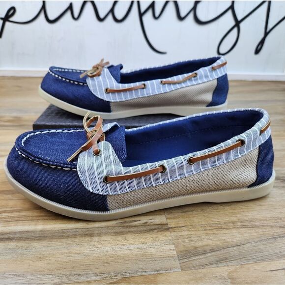 💚American Eagle Blue & Cream Canvas Loafers Size 8.5 - Picture 6 of 10